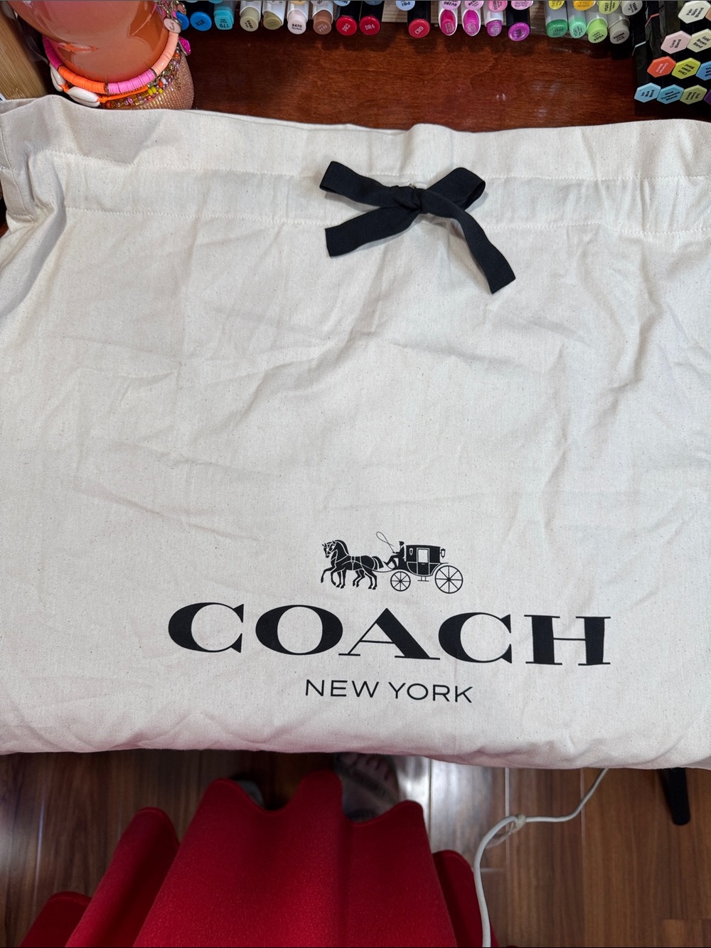 Coach Cream and Black Logo Dust Bag in Recycled Cotton